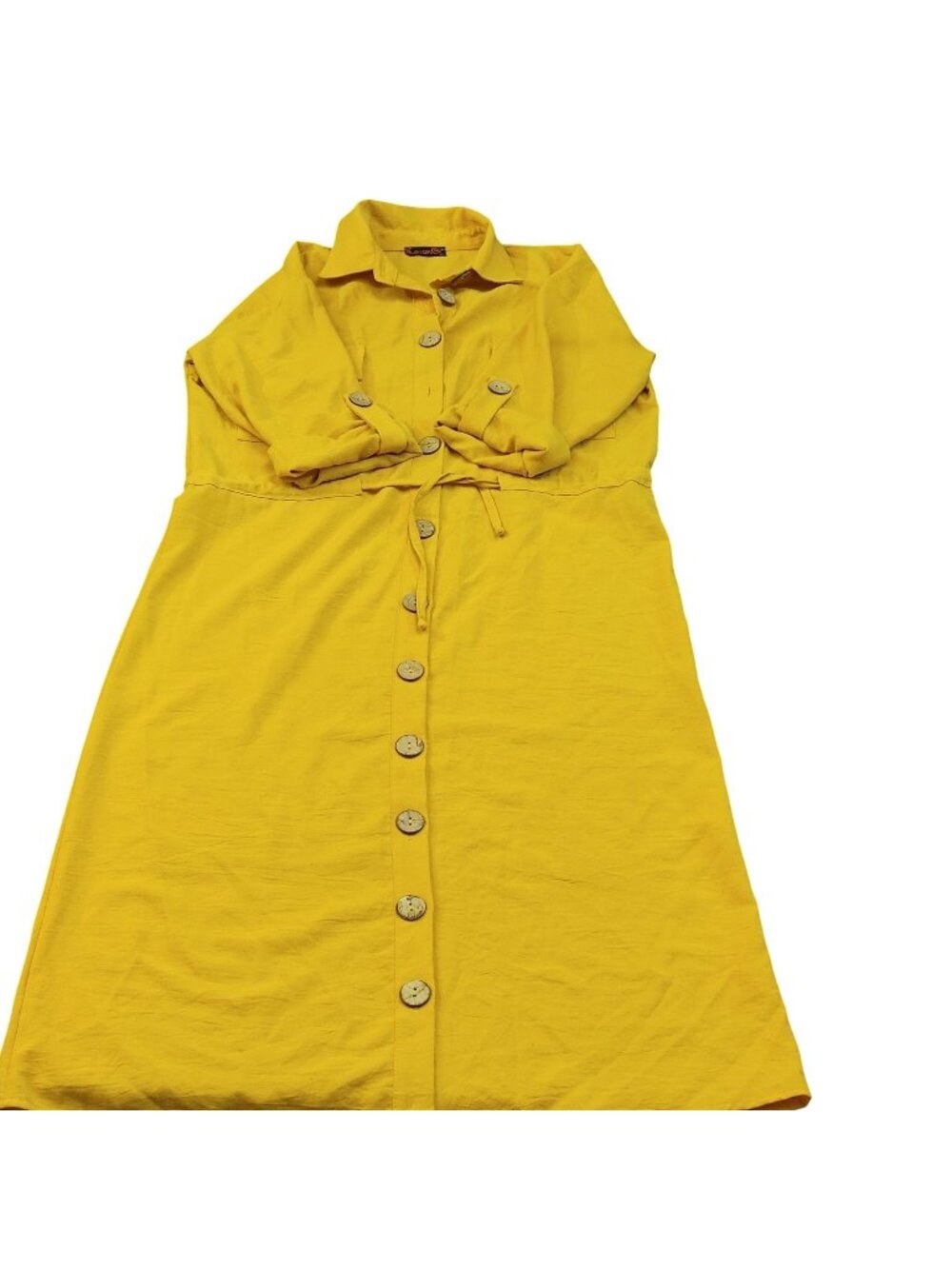 Parkkaron Yellow Dress Size US 6 EU 38 Wooden Button Up Belt Roll Tab Sleeve